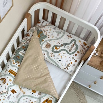 Set lenjerie de schimb pentru patut bebe 3 piese Little Explorer olive